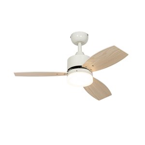 Venkovní stropní ventilátor bílý s potiskem dřeva 91,3 cm vč. LED stmívatelný s dálkovým ovládáním IP44 - Toledo