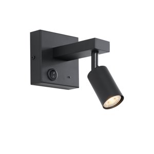 Moderní černá nástěnná lampa s USB-C, naklápěcí - Rex