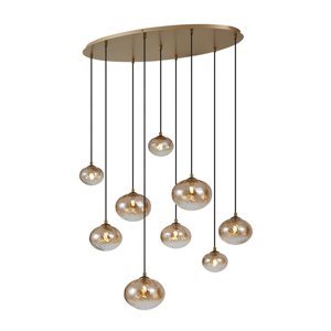 Závěsné svítidlo Art Deco zlaté s jantarovým sklem 9-světel - Jia