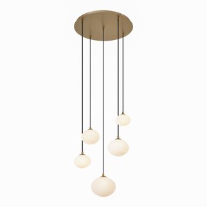 Závěsné svítidlo Art Deco zlaté s opálovým sklem 5-světelné - Yani