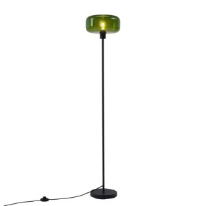Retro stojací lampa černá se zeleným sklem - Bizle