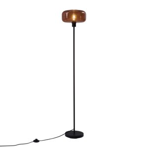 Retro stojací lampa černá s bronzovým sklem - Bizle
