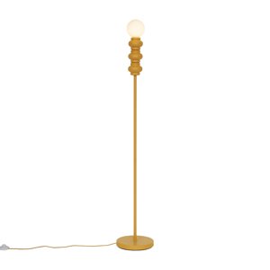 Retro stojací lampa hořčičně žlutá s matným sklem - Fedde