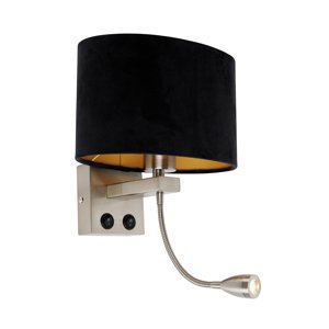 Nástěnná lampa z oceli s oválným sametovým stínítkem, černá, 25 cm - Brescia Combi