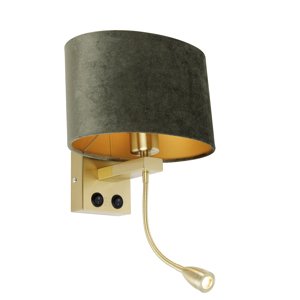 Nástěnná lampa mosazná s oválným sametovým stínítkem zelená 25 cm - Brescia Combi