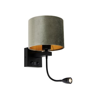 Nástěnná lampa černá szeleným sametovým stínítkem 18 cm - Brescia