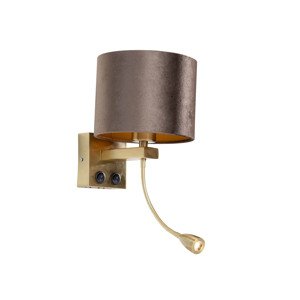 Nástěnná lampa bronzová s hnědým sametovým stínítkem 18 cm - Brescia
