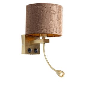 Nástěnná lampa bronzová s sametovým stínítkem s krokodýlím vzorem 18 cm - Brescia