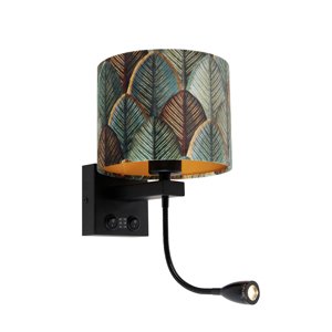 Nástěnná lampa černá s sametovým stínidlem s designem listů a zlatým interiérem - Brescia Combi