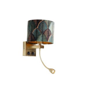 Nástěnná lampa bronzová s sametovým stínidlem, design listů a zlatým interiérem - Brescia Combi