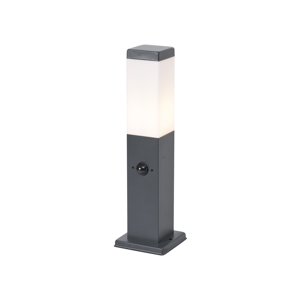 Venkovní lampa tmavě šedá s opálovým sklem 45 cm IP44 se zásuvkou a senzorem pohybu - Malios