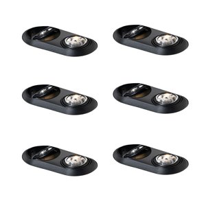 Sada 6 kulatých zapuštěných bodových světel černá GU10 70mm 2-světla - Hubs