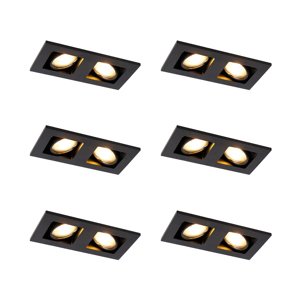 Sada 6 ks Obdélníkové zapuštěné bodové svítidlo 2-light black - Qure