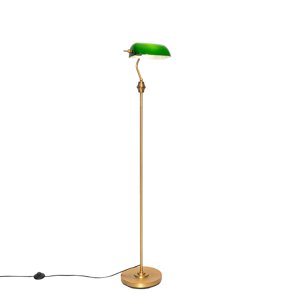 Chytrá bankéřská stojací lampa bronzová se zeleným sklem vč. WiFi A60 - Banker