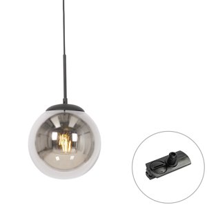 Závěsné svítidlo Art Deco černé s kouřovým sklem vč. adaptéru na kolejnici 1-fázové - Iconic Flore