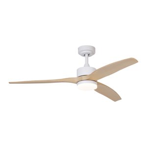 Smart plafondventilator wit met hout print 132cm incl. LED dimbaar met afstandsbediening - Joly